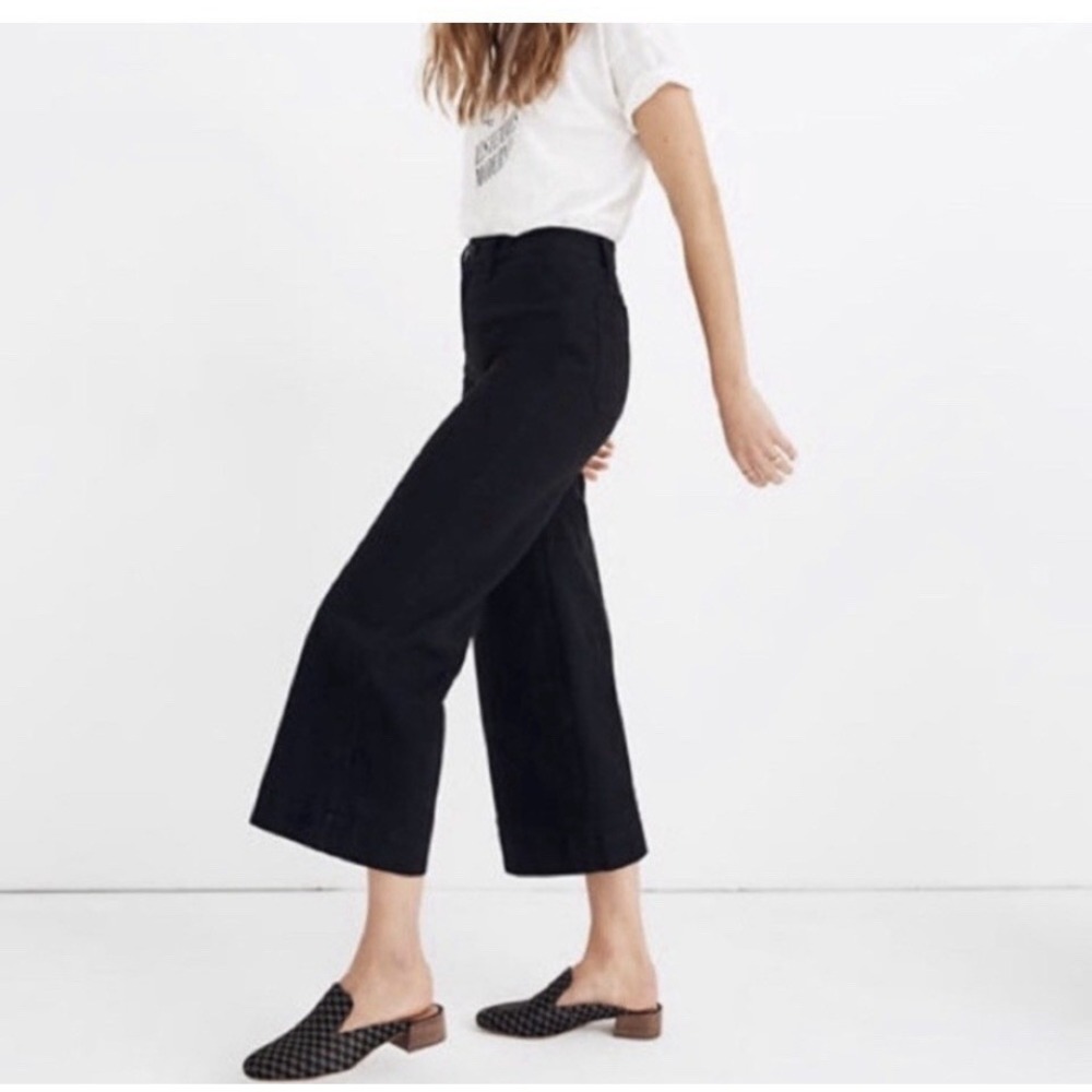 Madewell Women’s Jeans Black Emmet Wide Leg Crop Raw Hem 29